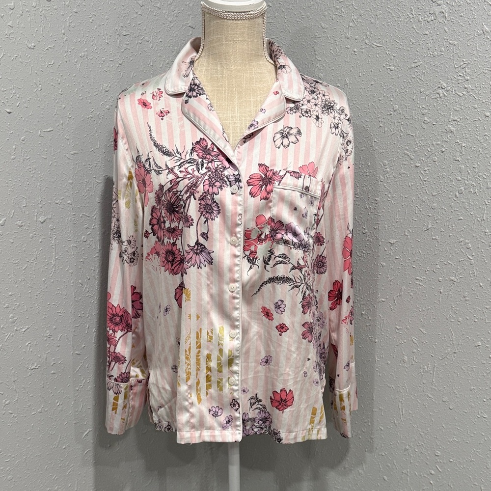 Victorias‎ Secret Satin Floral Striped Long Sleeve Pajama Top